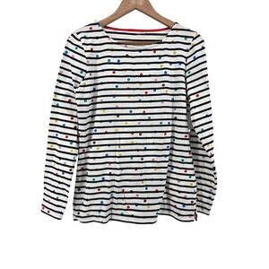 Boden Striped Long Sleeve Shirt Rainbow Polka Dot Cotton Boat Neck Women US 8